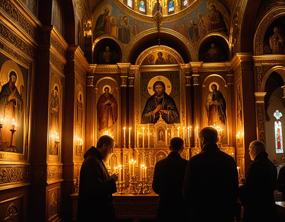 Serbian Orthodox Church Interior in Byzantine Style