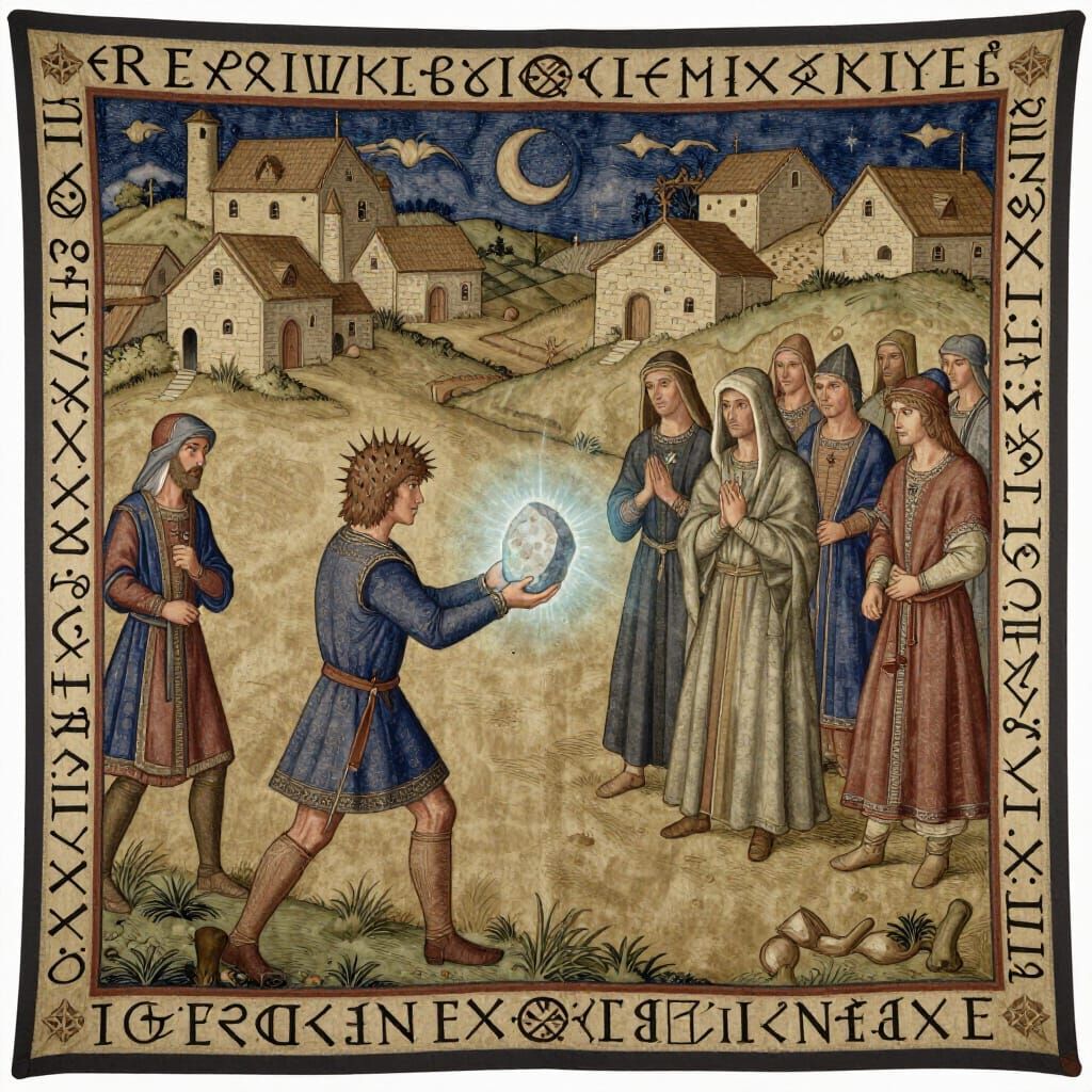 Celtic Warrior Gifts Glowing Stone to Villagers in Medieval ...