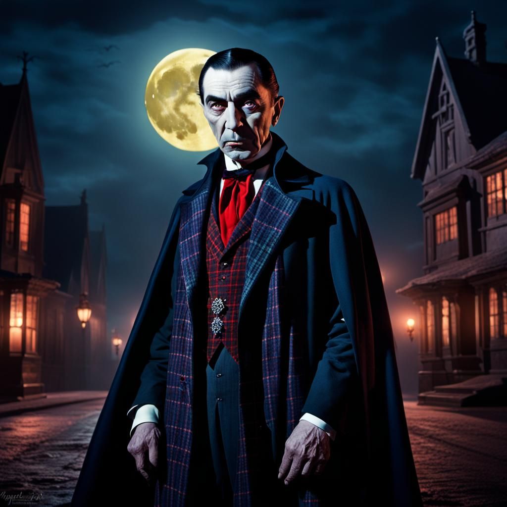 Dracula in Plaid: A Vivid 1930s Horror Movie Scene