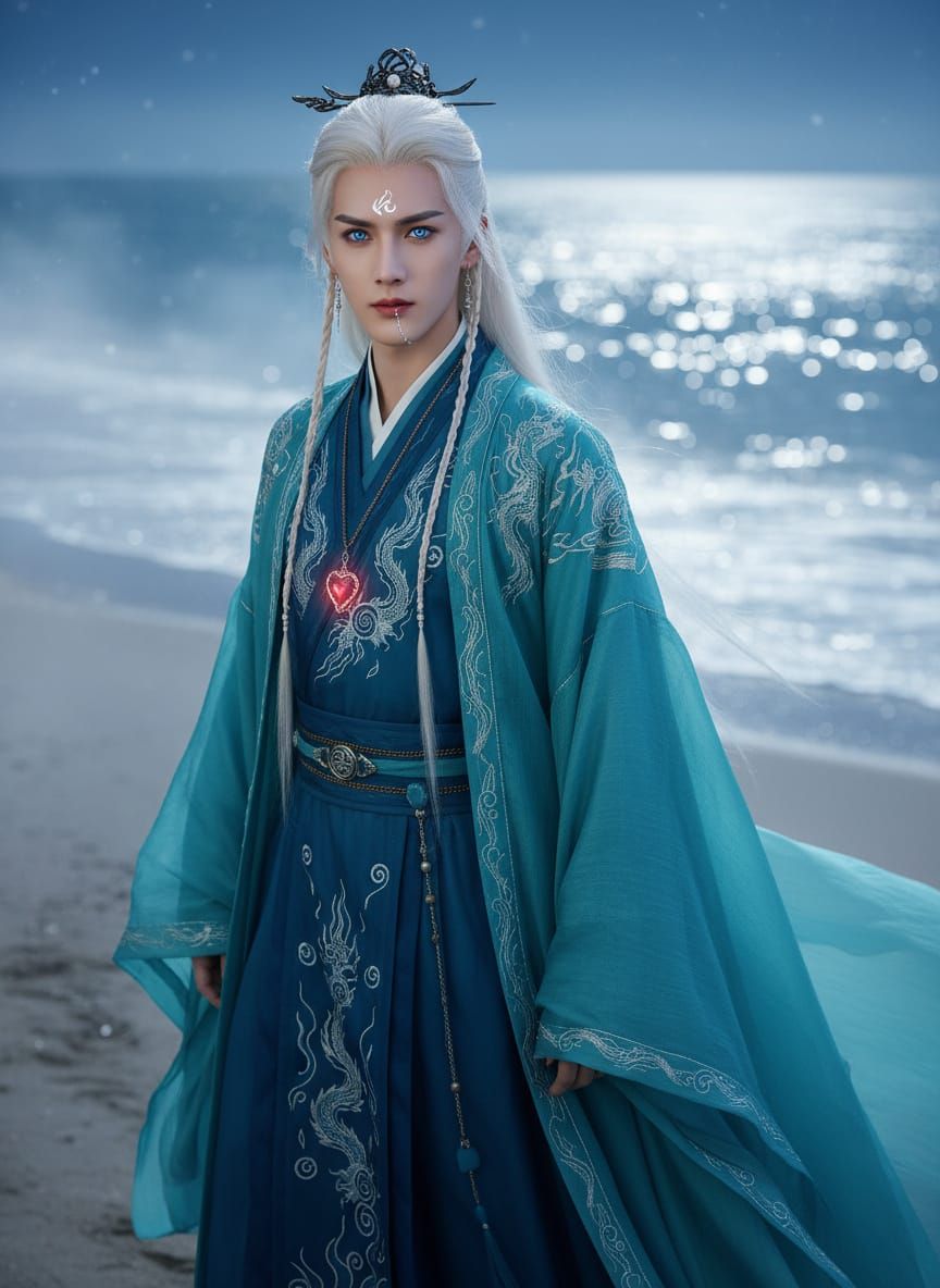 Mysterious Wuxia Hero Sea Dragon Jiao in Lapis Lazuli Blue