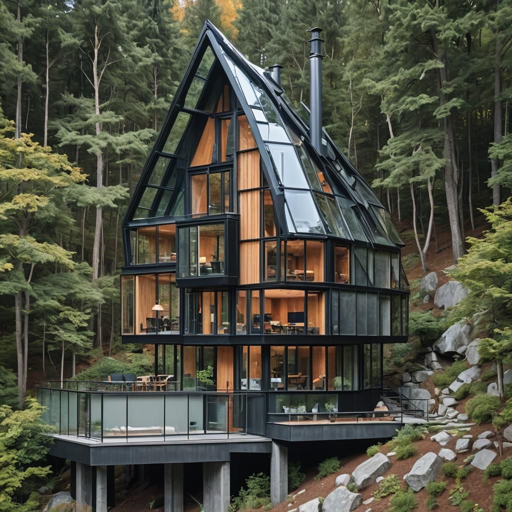 Avant-Garde Glass House with Iron and Wood