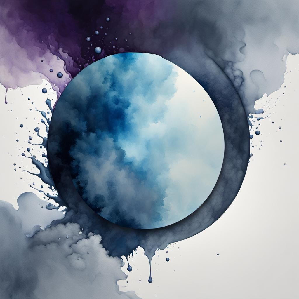 Watery Watercolor of Floating Blue Circle