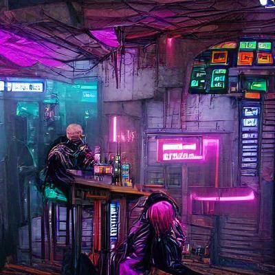 Cyberpunk Bar Scene in Neon Lights