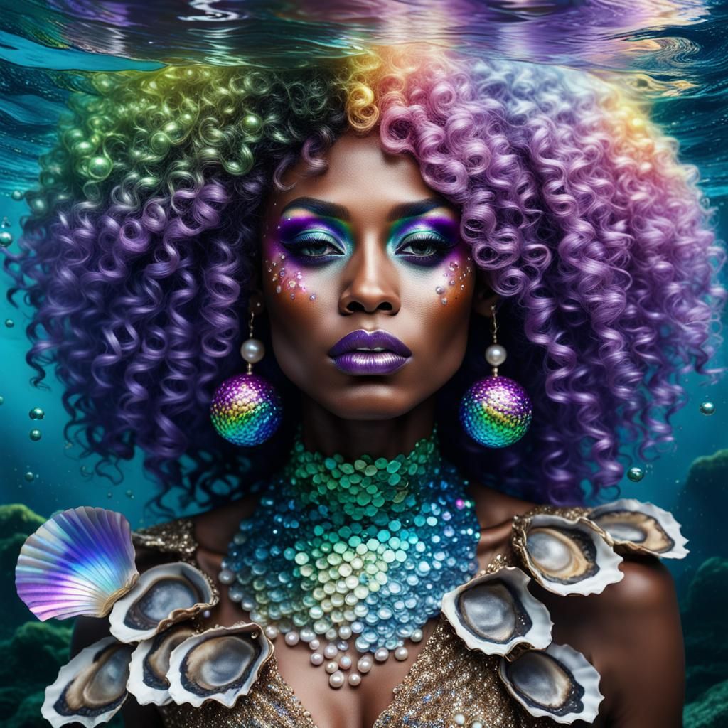 Stunning Underwater Mermaid with Pearl, Hyperrealistic