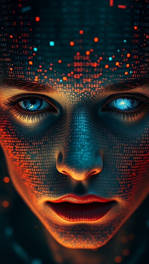 Abstract Sci-Fi Portrait of Digital Decay