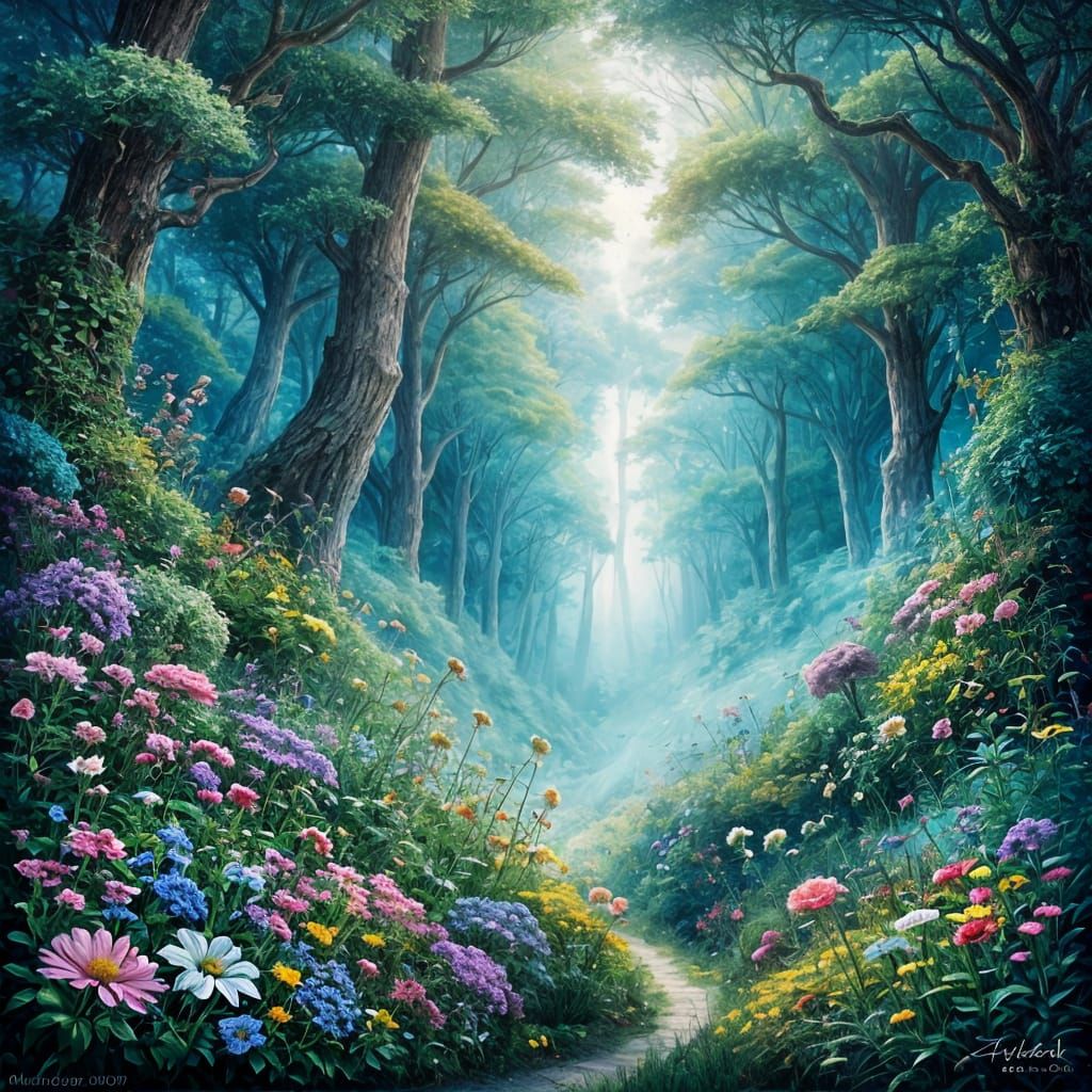 Ethereal Forest Glade in Cool Colors