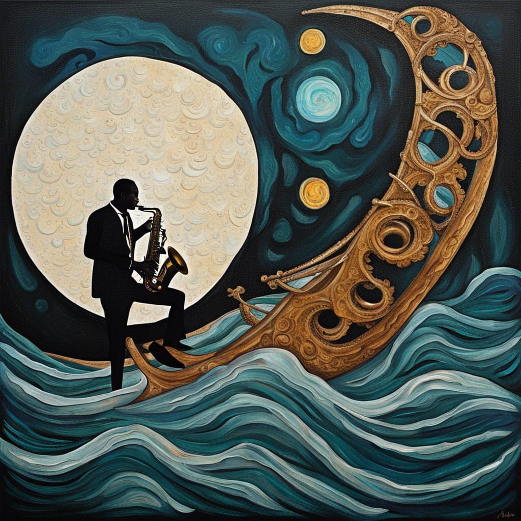 Saxophonist Plays on Sinking Ship Under Moon