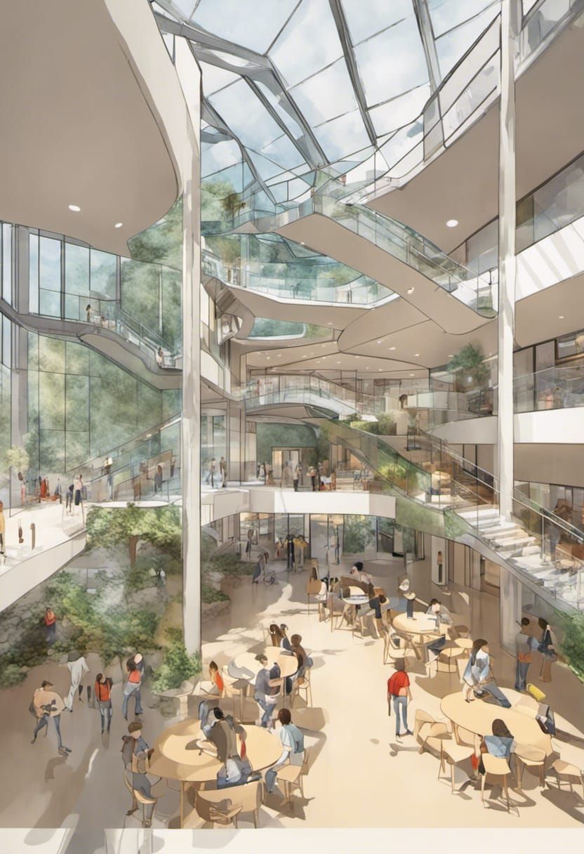 Modern Student Center Interior in Anime Style