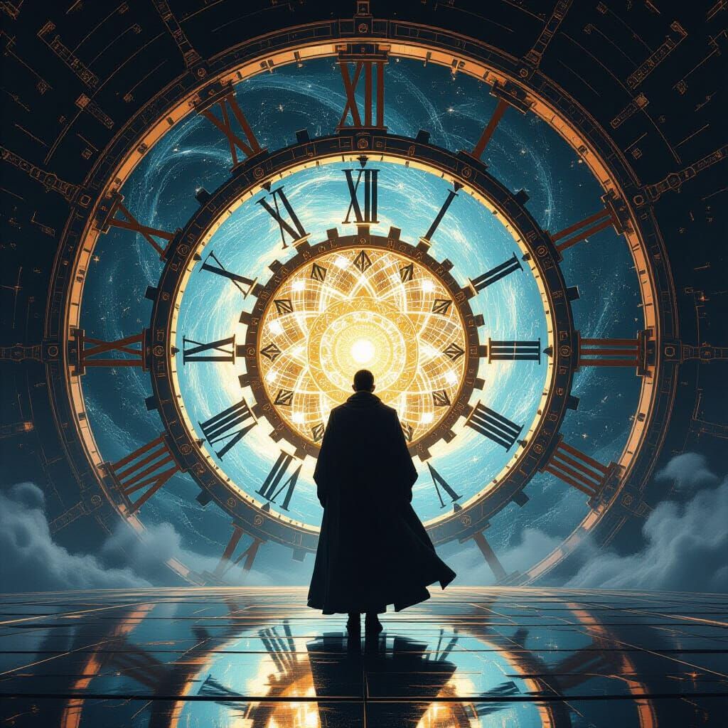 Figure Activates Time Travel Device Amidst Gears and Stardus...