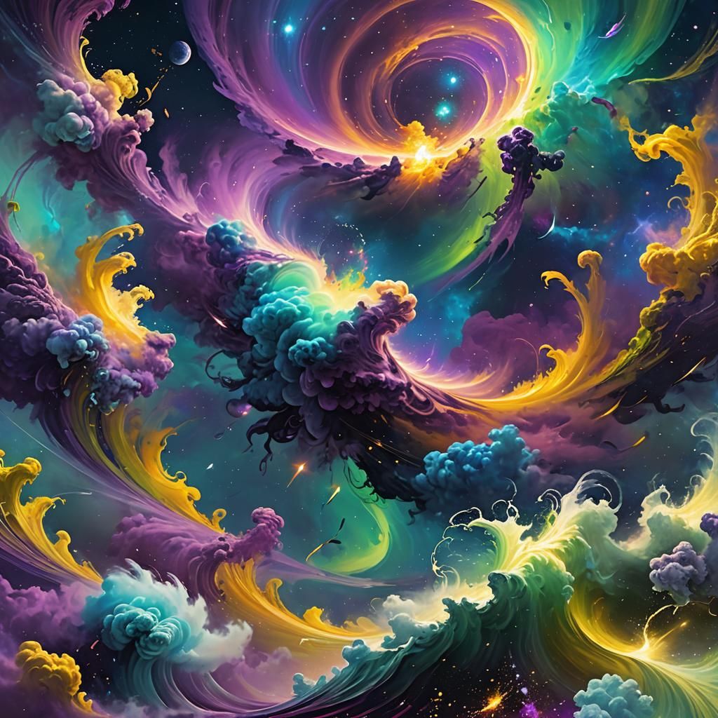 Swirling Cosmic Nebula Sea in Vibrant Fantasy Art