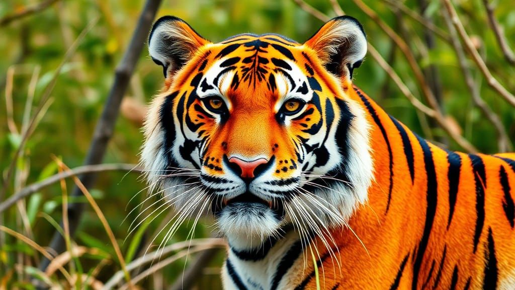 Bright Watercolor Tiger Portrait in the Savannah