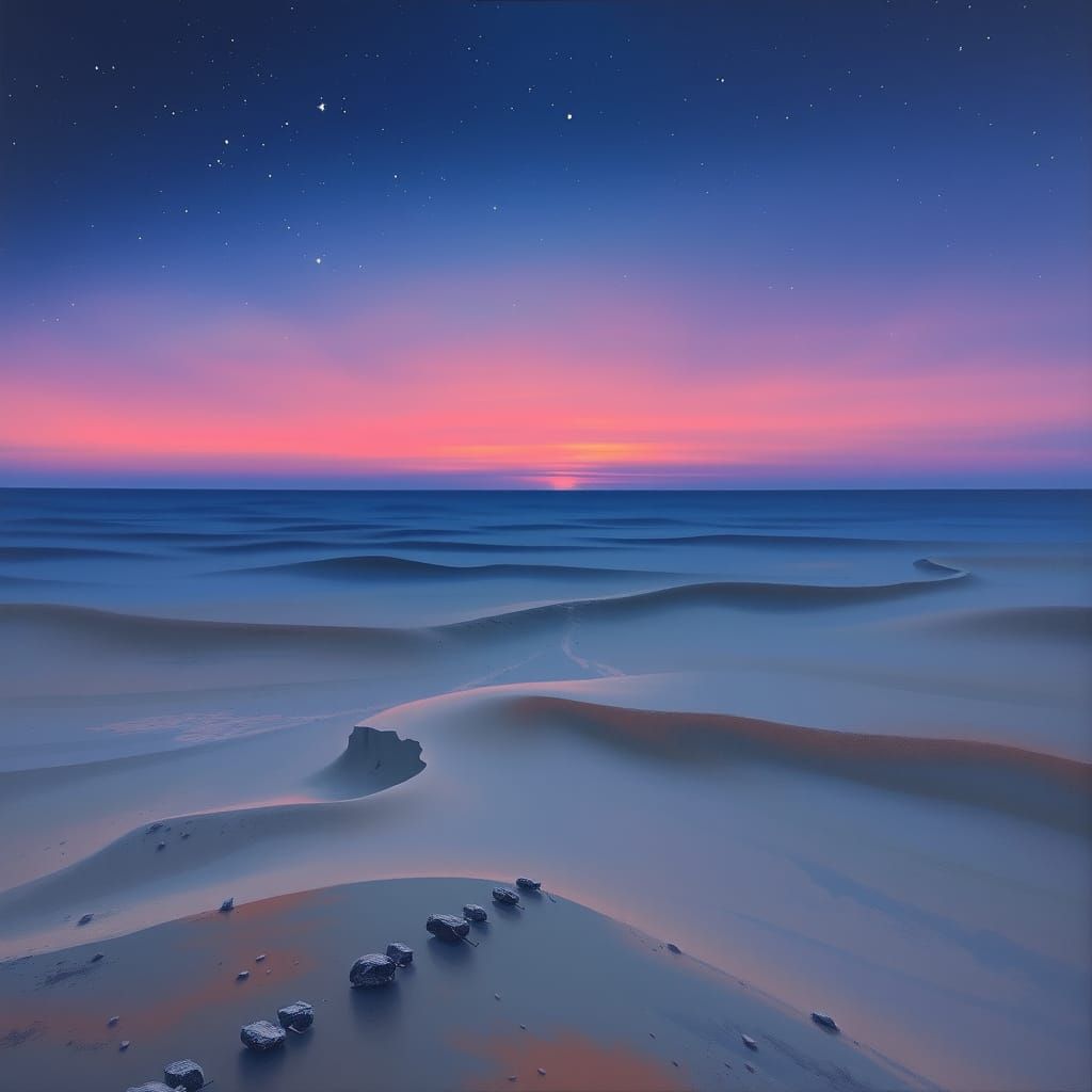Pink Dawn Horizon: Oil Painting Landscape