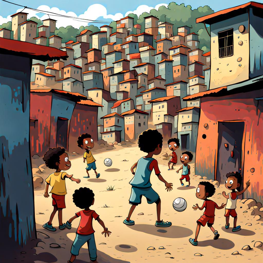 New Year Celebration in Favela: A Cartoon Art