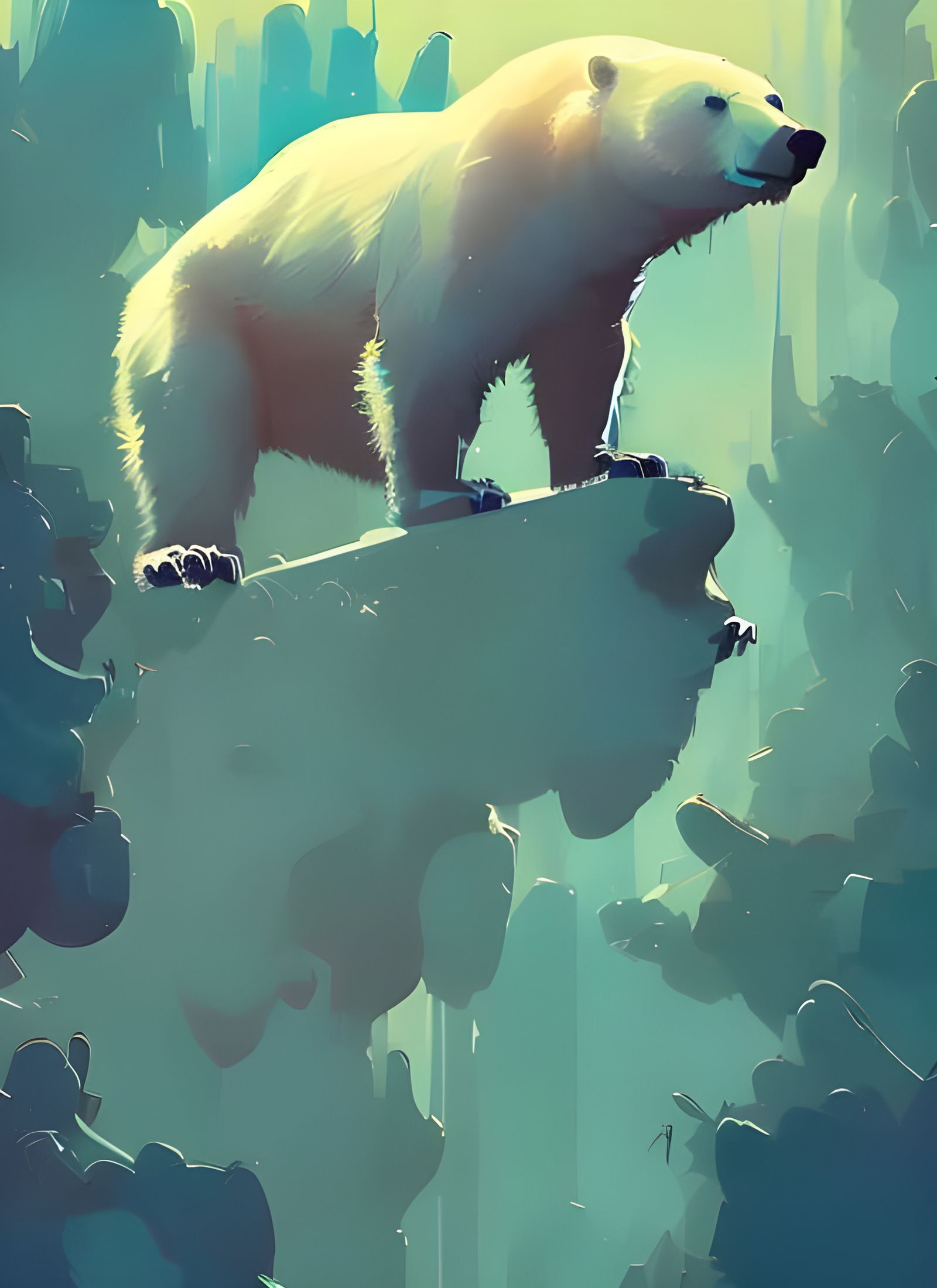 Anthropomorphic Polar Bear Spirit in Composite Art Style