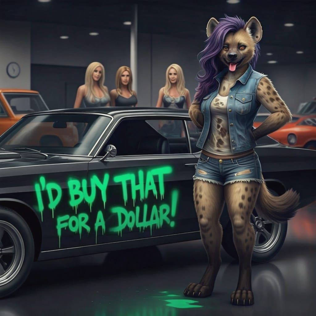 Comedic Hyperreal Anthro She-Hyena with Punk Attitude