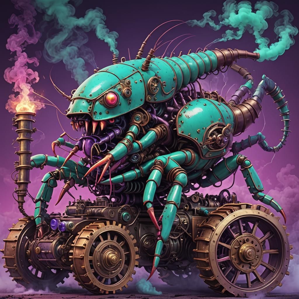 Giant Turquoise Steampunk Lobster Machine on Wheels