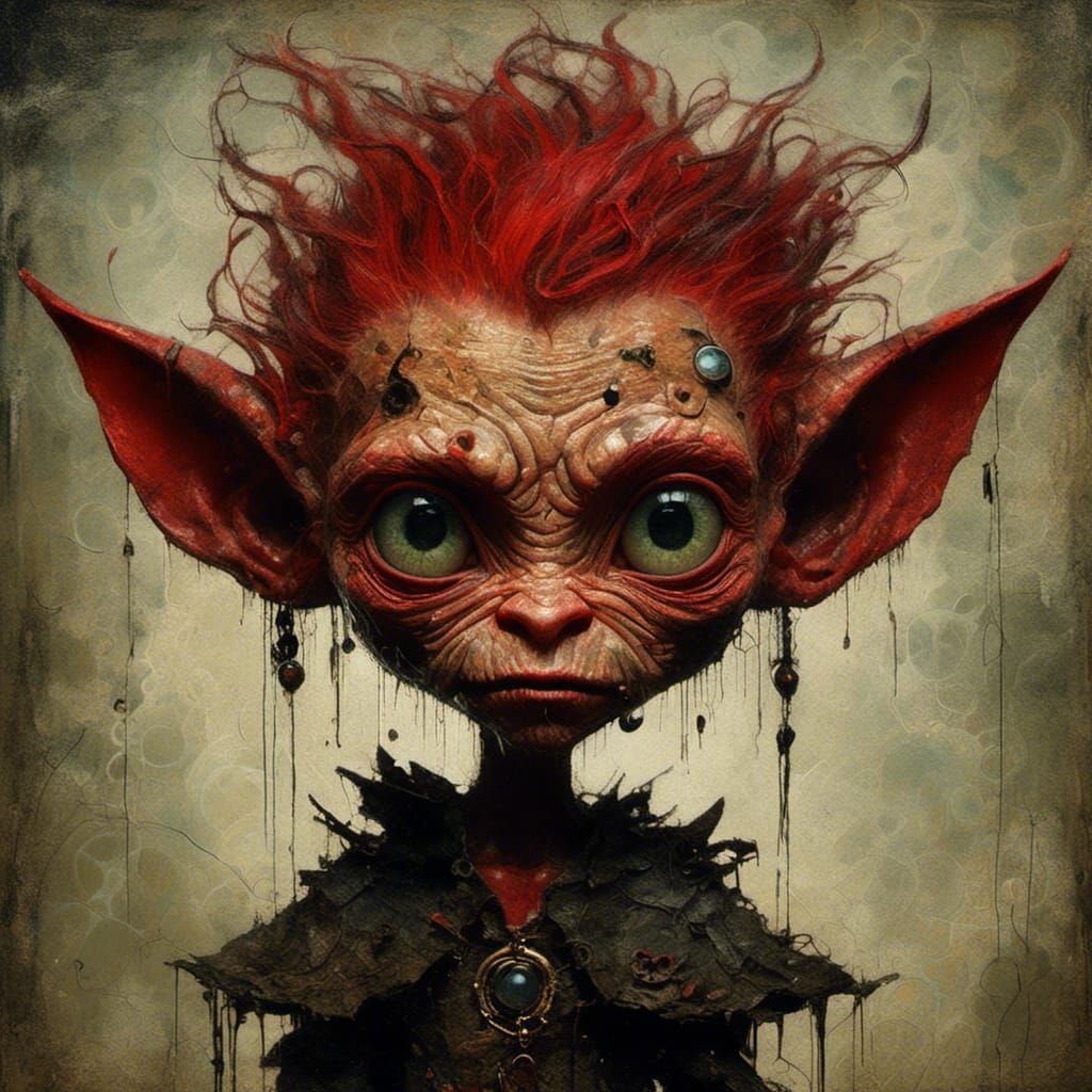 Portrait of a sweet cute red baby Goblin
