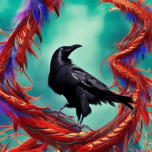 Vibrant Crow with Realistic Feathers in Detailed Matte Paint...