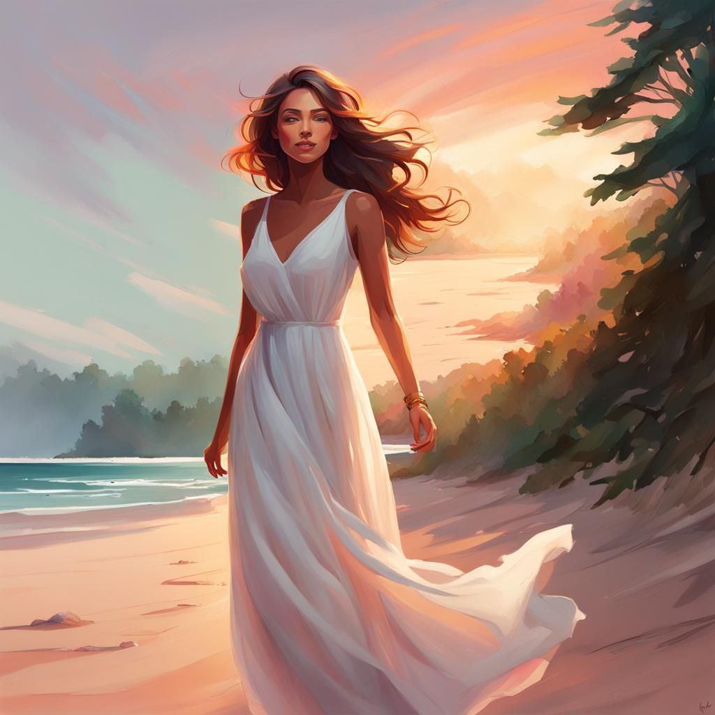 Sunrise Beach Portrait, Fantasy Concept Art