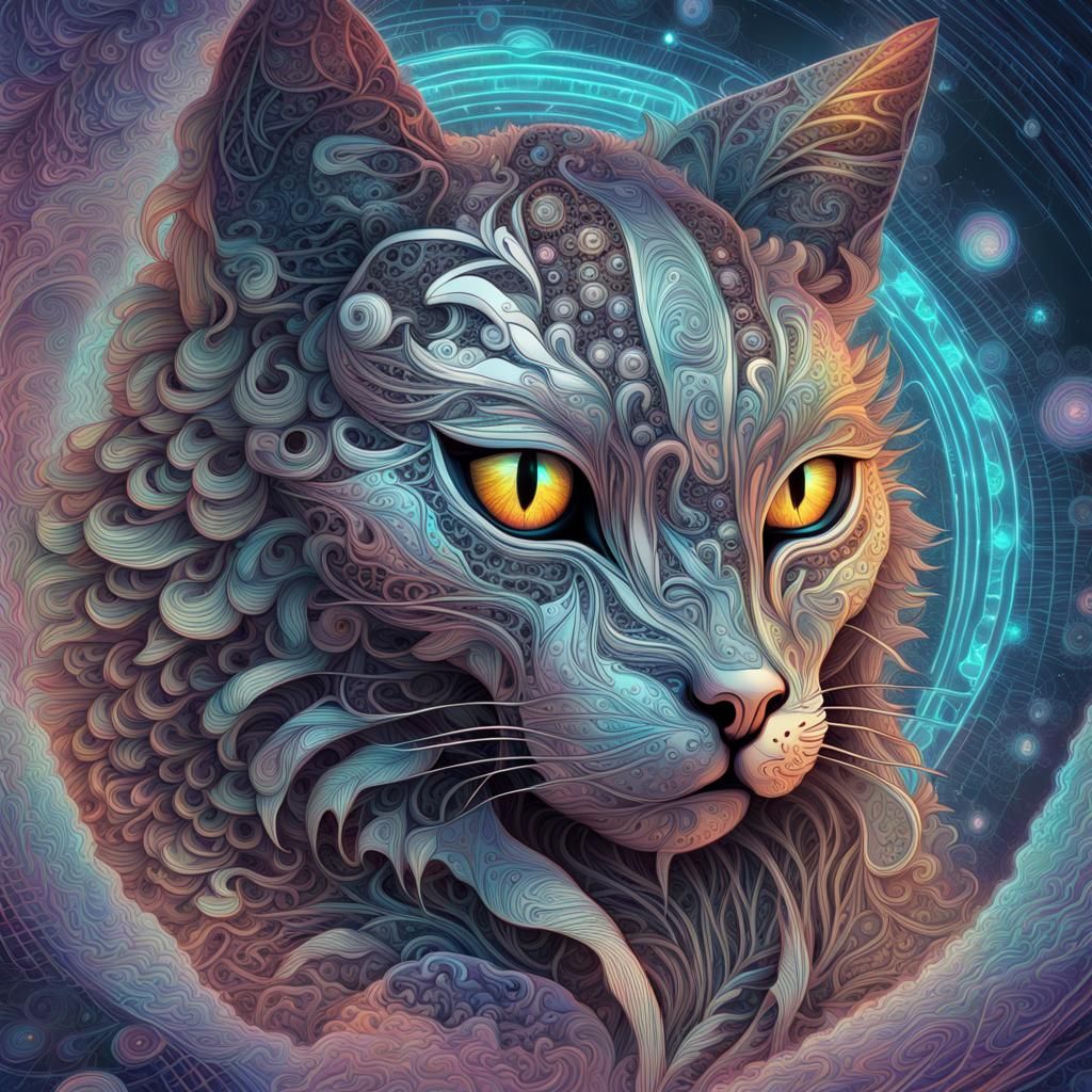 Holographic Cyborg Cat with Abstract Fractals