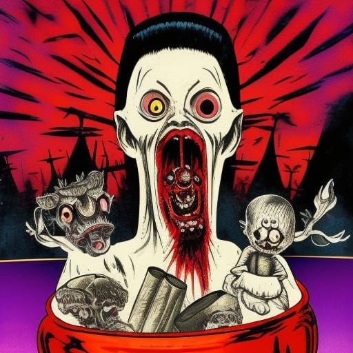 Horror Demon with Severed Head in Cosmic Art Style