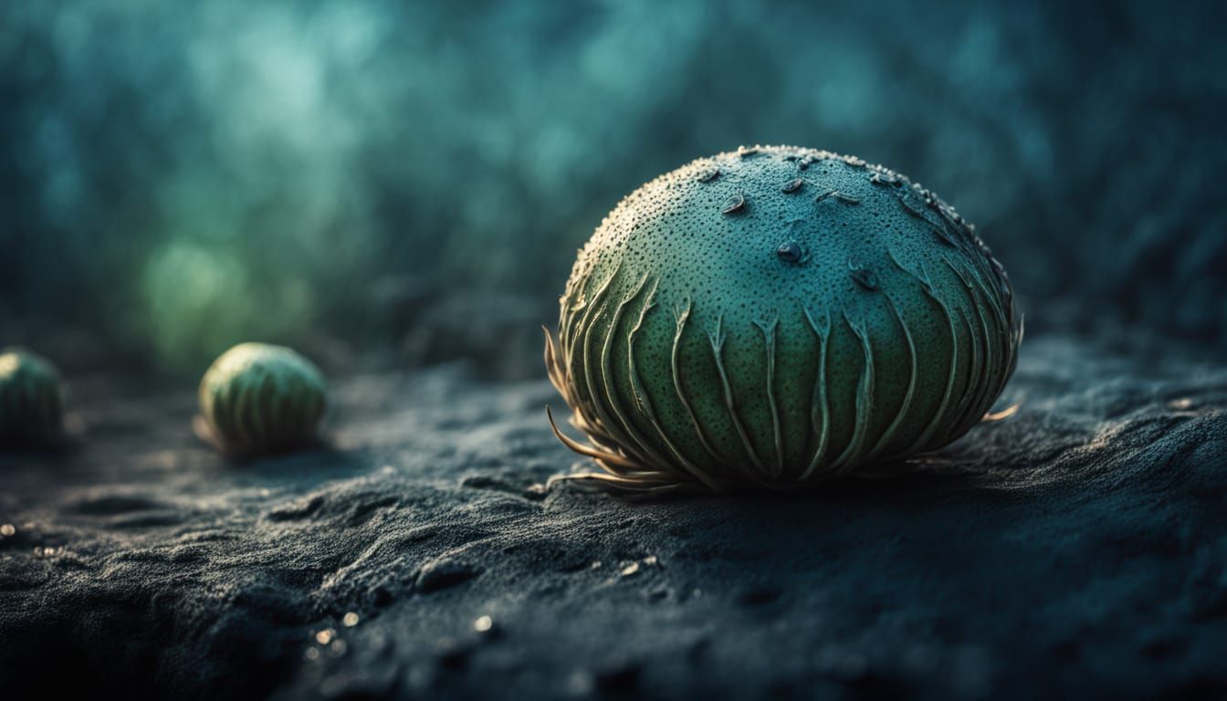 Surreal Seed Pod Blooms with Iridescent Goo in Hyper Realist...
