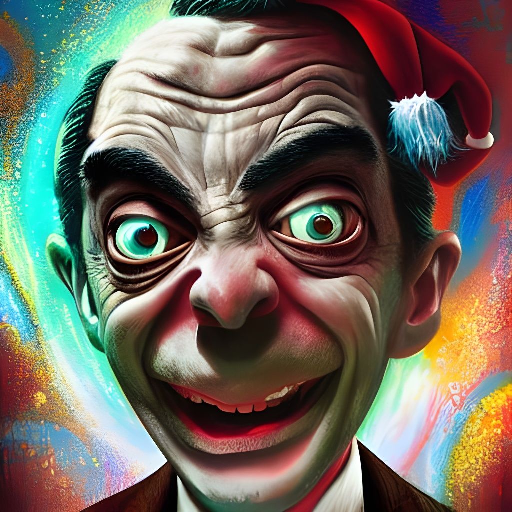Psychedelic Mr. Bean Santa Claus Hybrid as Impasto Painting