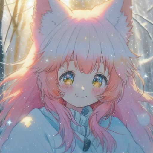 Cute Wolf Girl Smiling in Snowy Forest