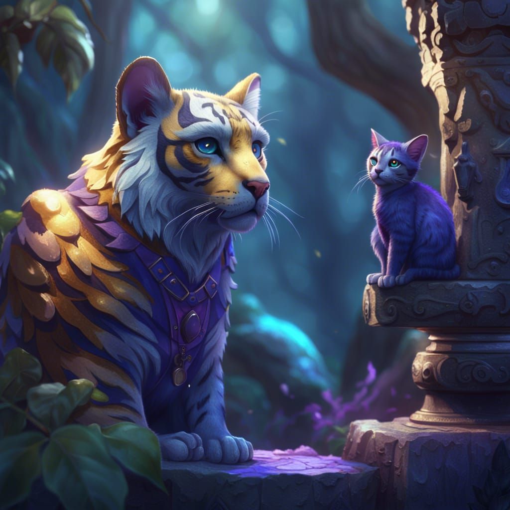 Tiny Tiger with Lemur Ears in Mystic Forest