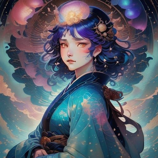 Sorceress in Swirling Mist, Loish Style Fantasy Art