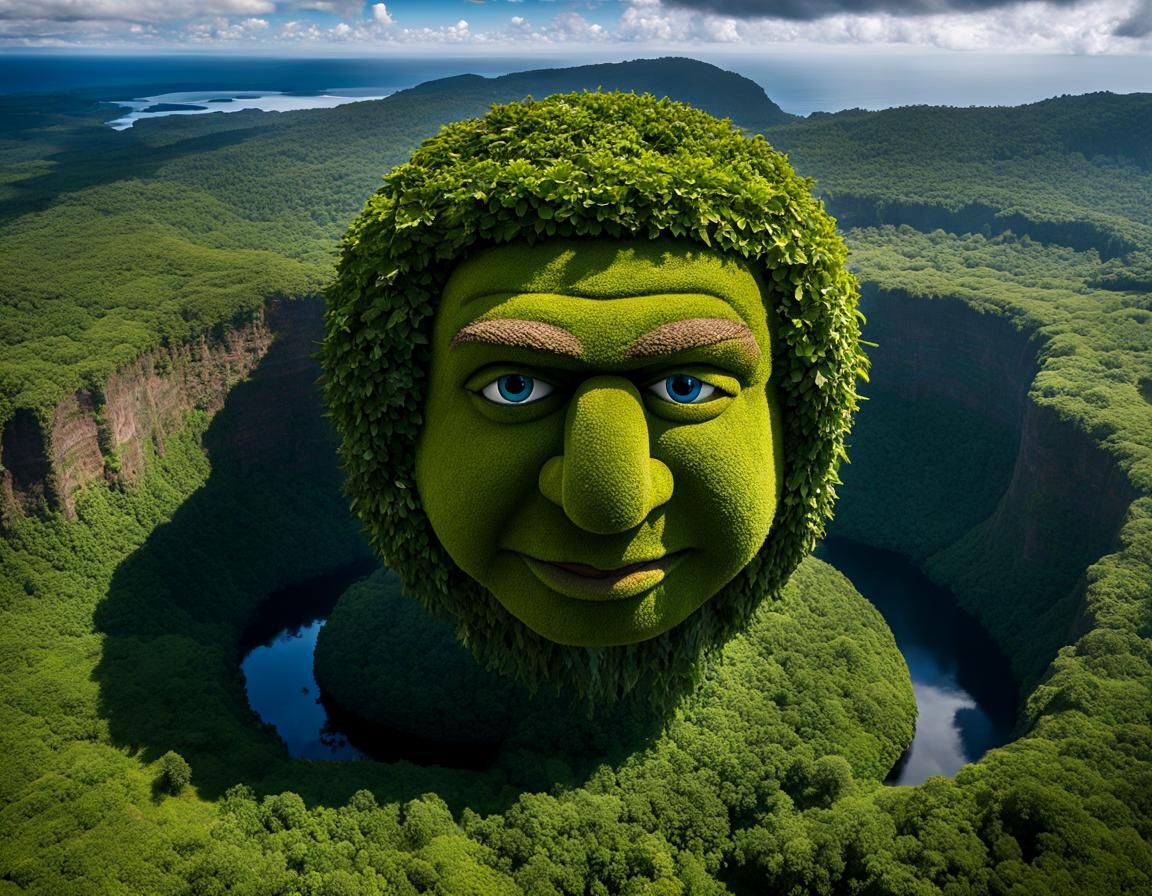 Floating Muppet Head in Surreal Landscape
