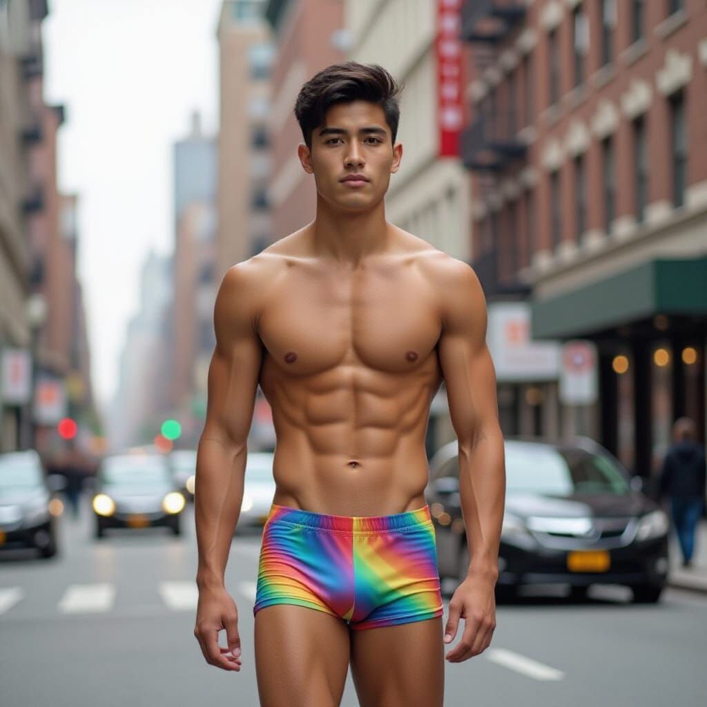 Shirtless Man Walks in City