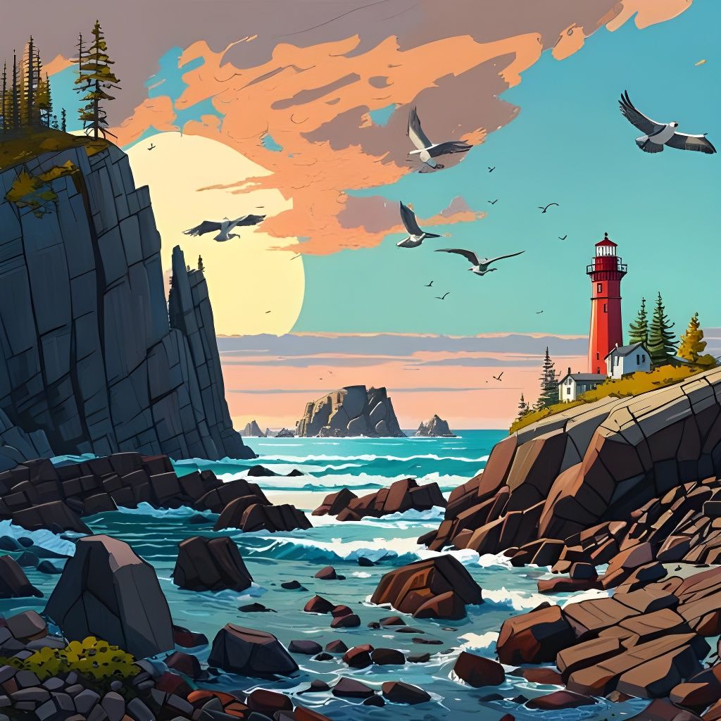 Surreal Rocky Shoreline Landscape at Night