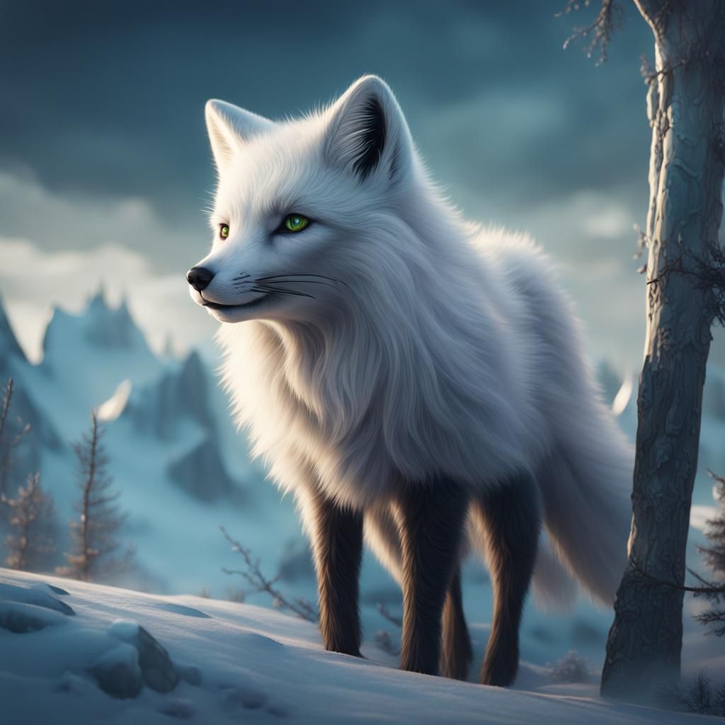 Detailed Arctic Fox Matte Painting in Deep Color