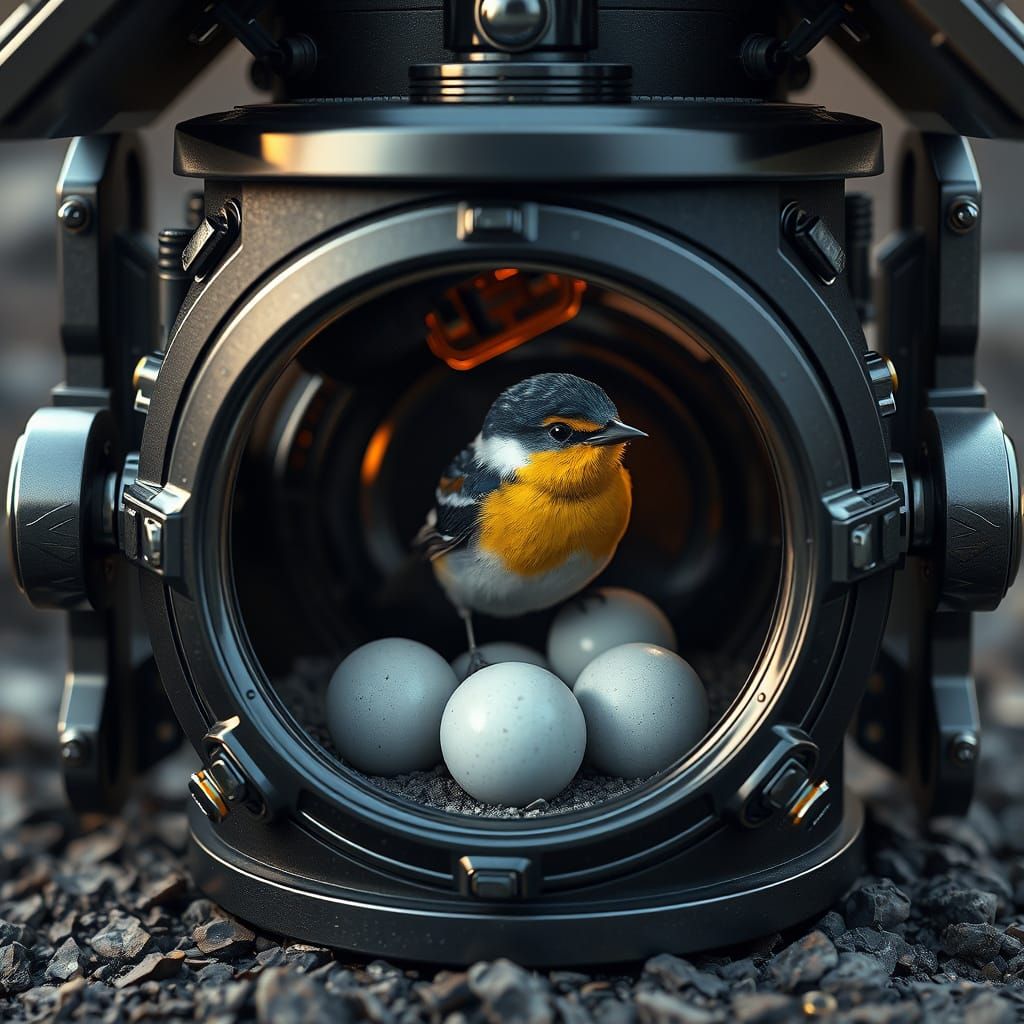 Futuristic Birdhouse with Nesting Swallow in 8K