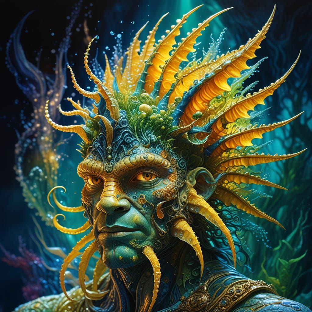 Enchanted Mer-Man in Dark Ocean