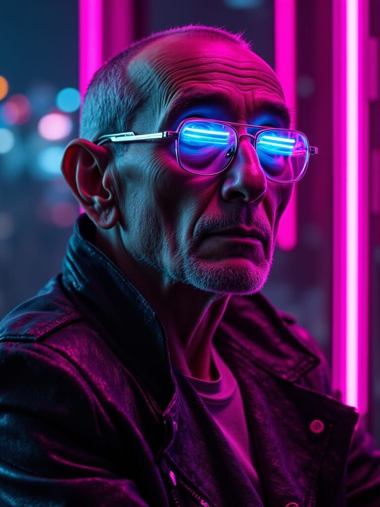 Cyberpunk Grandpa Rocks Cyberpunk Style in 2050
