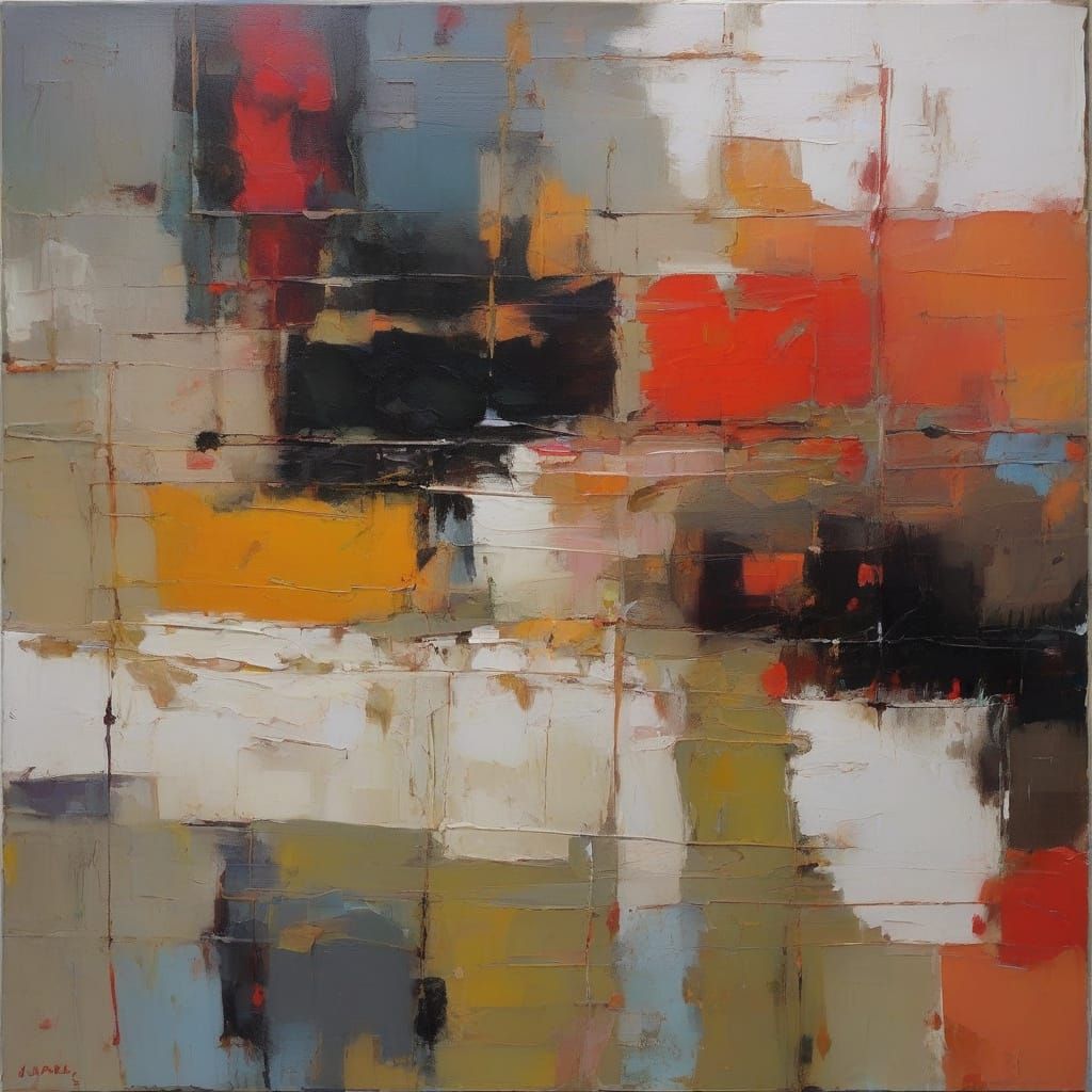 Abstract Oil Painting with Vibrant Spontaneous Lines