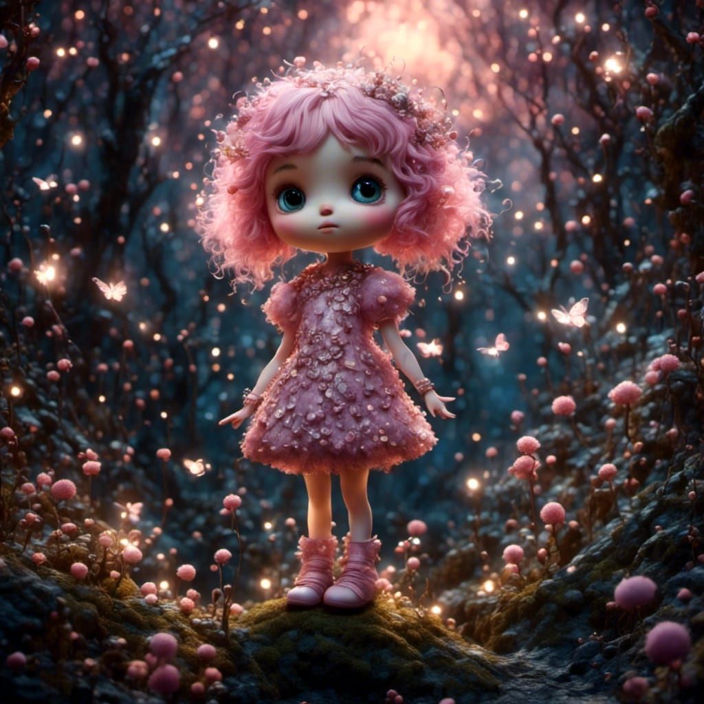 Adorable Pixie Girl in Twilight Forest: 3D Render