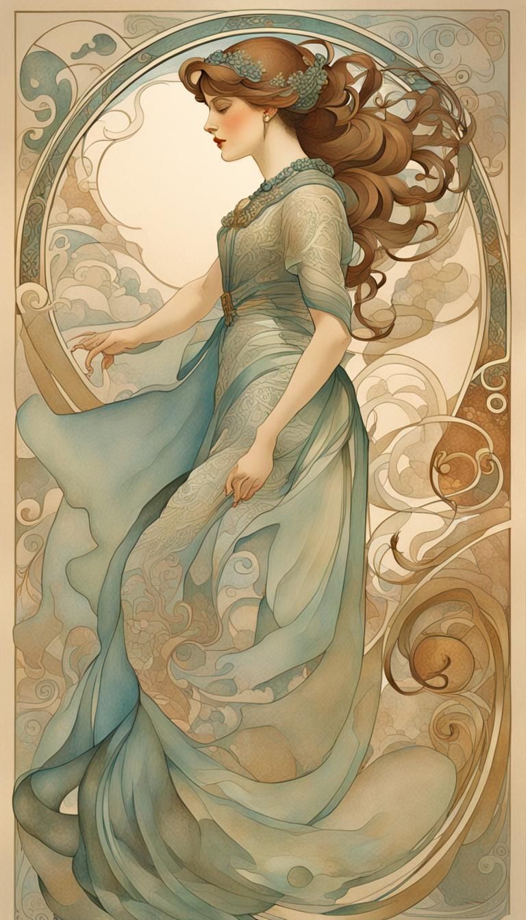 Mucha woman, side view, #4