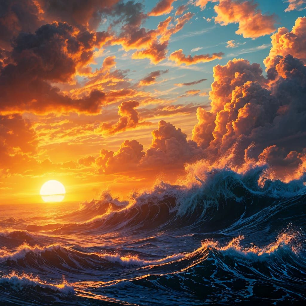 Sunset Over Ocean: Detailed Matte Painting