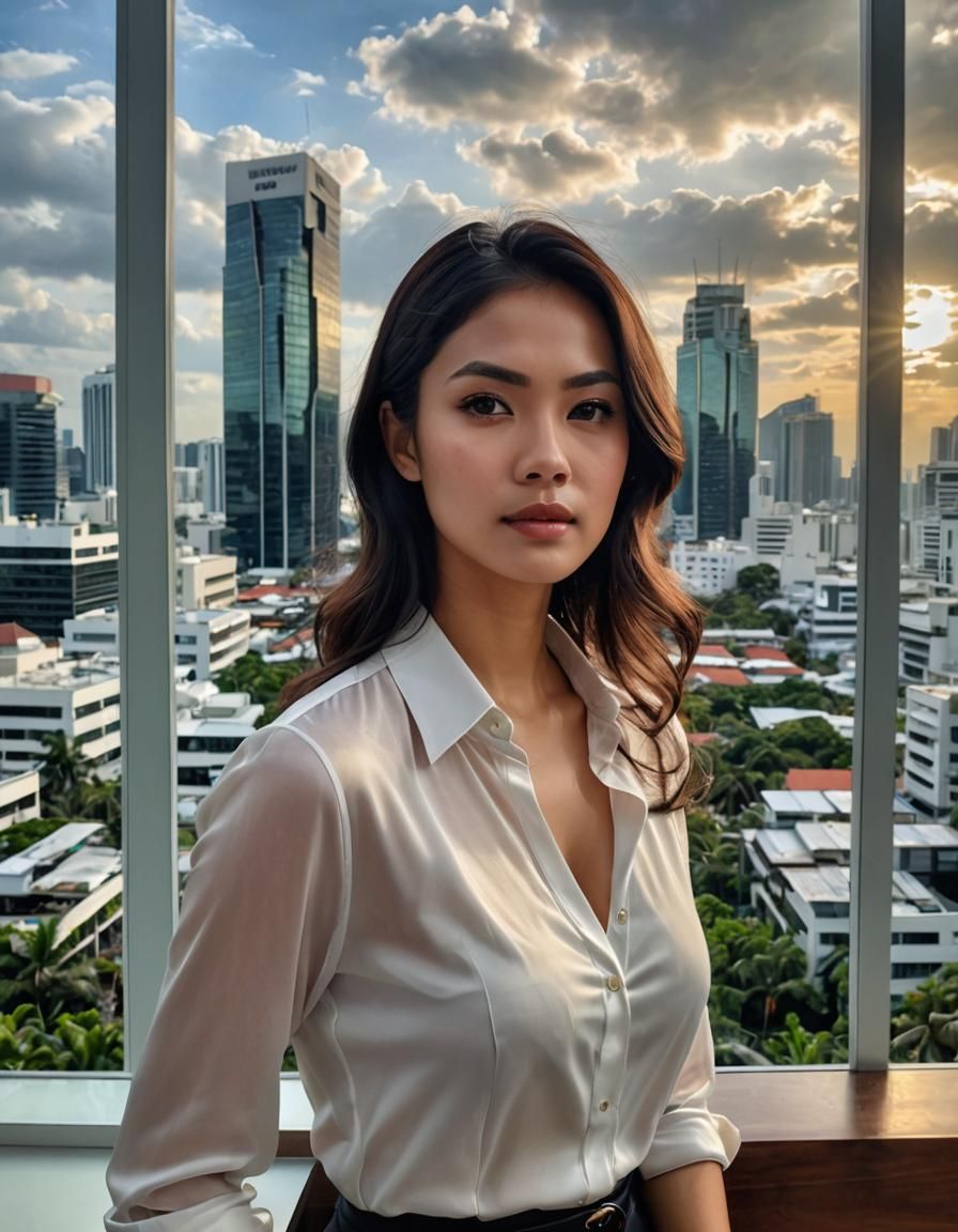 Indonesian Woman in Modern Office Building