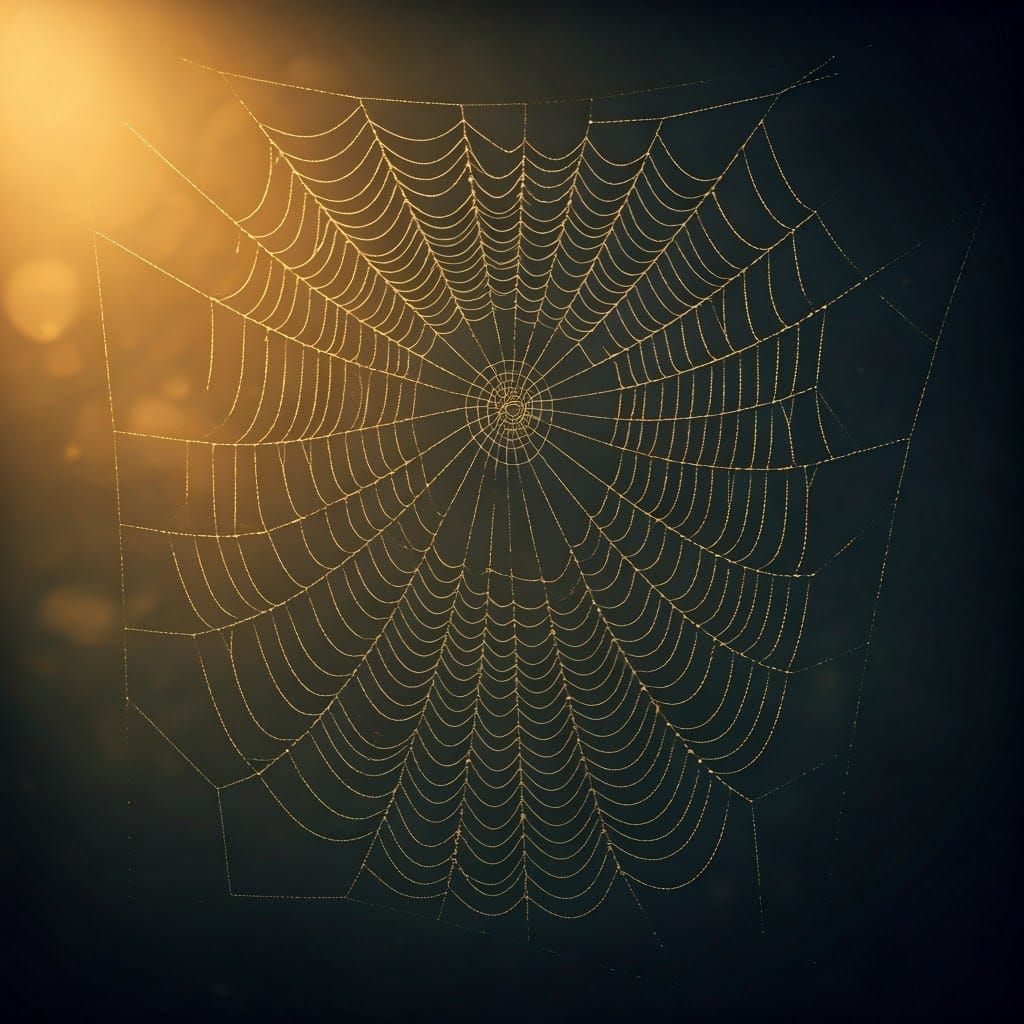 Golden String Spiderweb with Cinematic Lighting