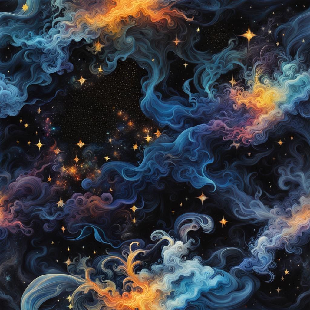 Intertwined Souls: Starry Night Smoke Expressionism