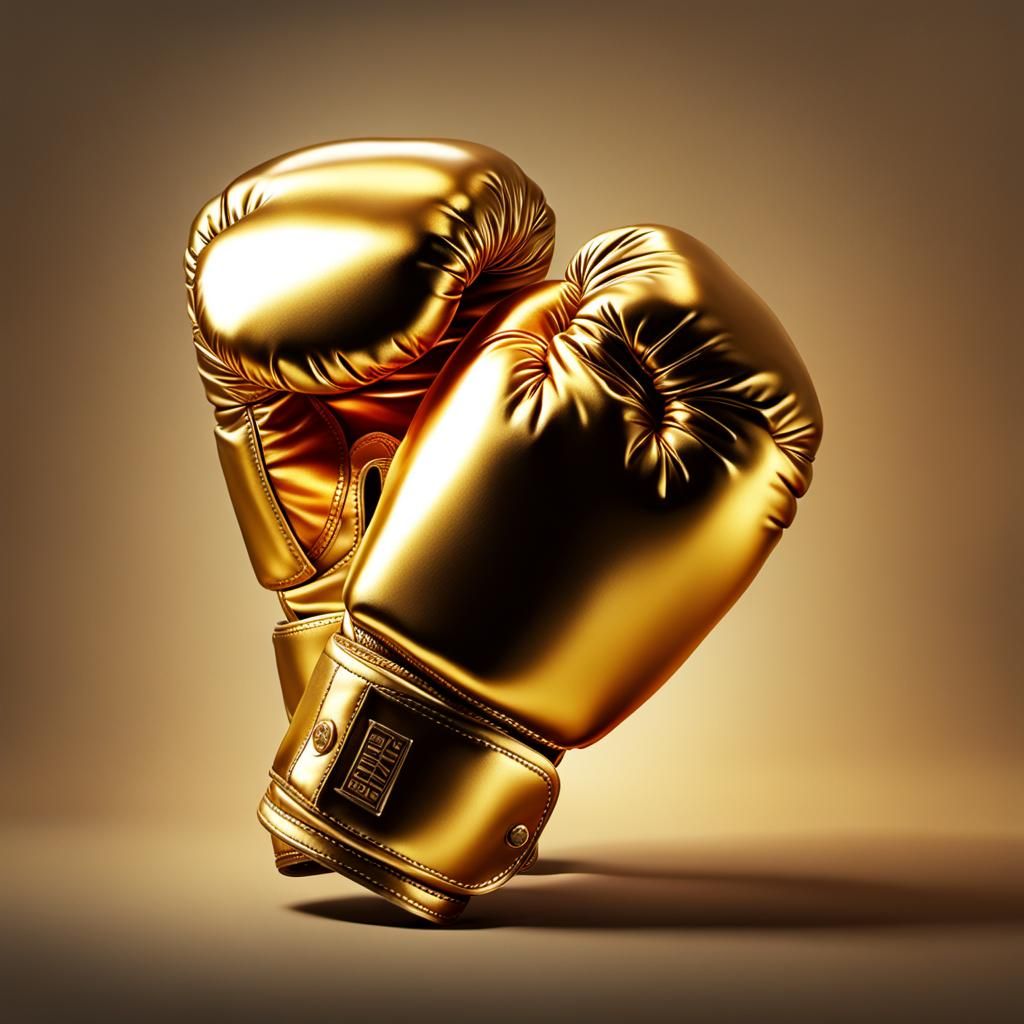 Hyperrealistic Golden Boxing Gloves in Splash Art Style