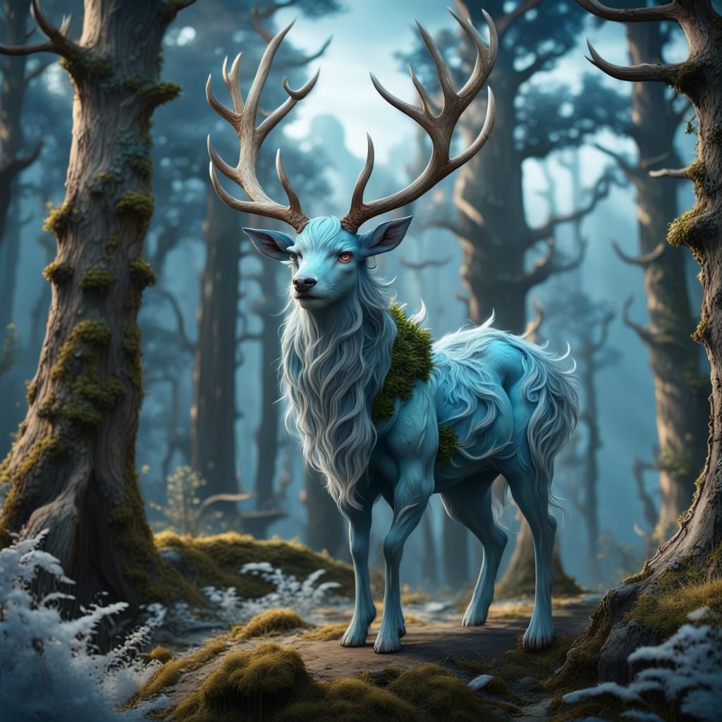 Forest Spirit with Antlers in Fantasy Art Style