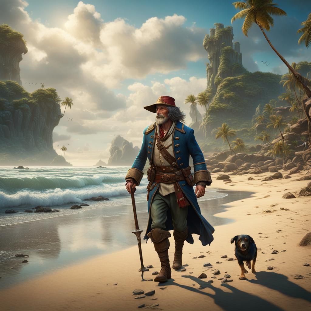 Robin Crusoe on a Beach: Detailed Matte Painting