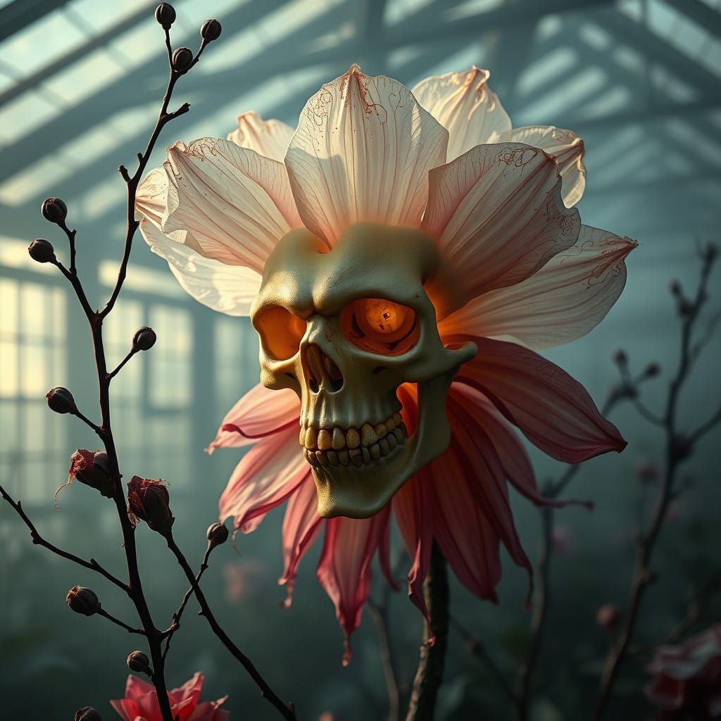 Surrealist, Hyperrealistic Flower of Despair in Ethereal Gre...