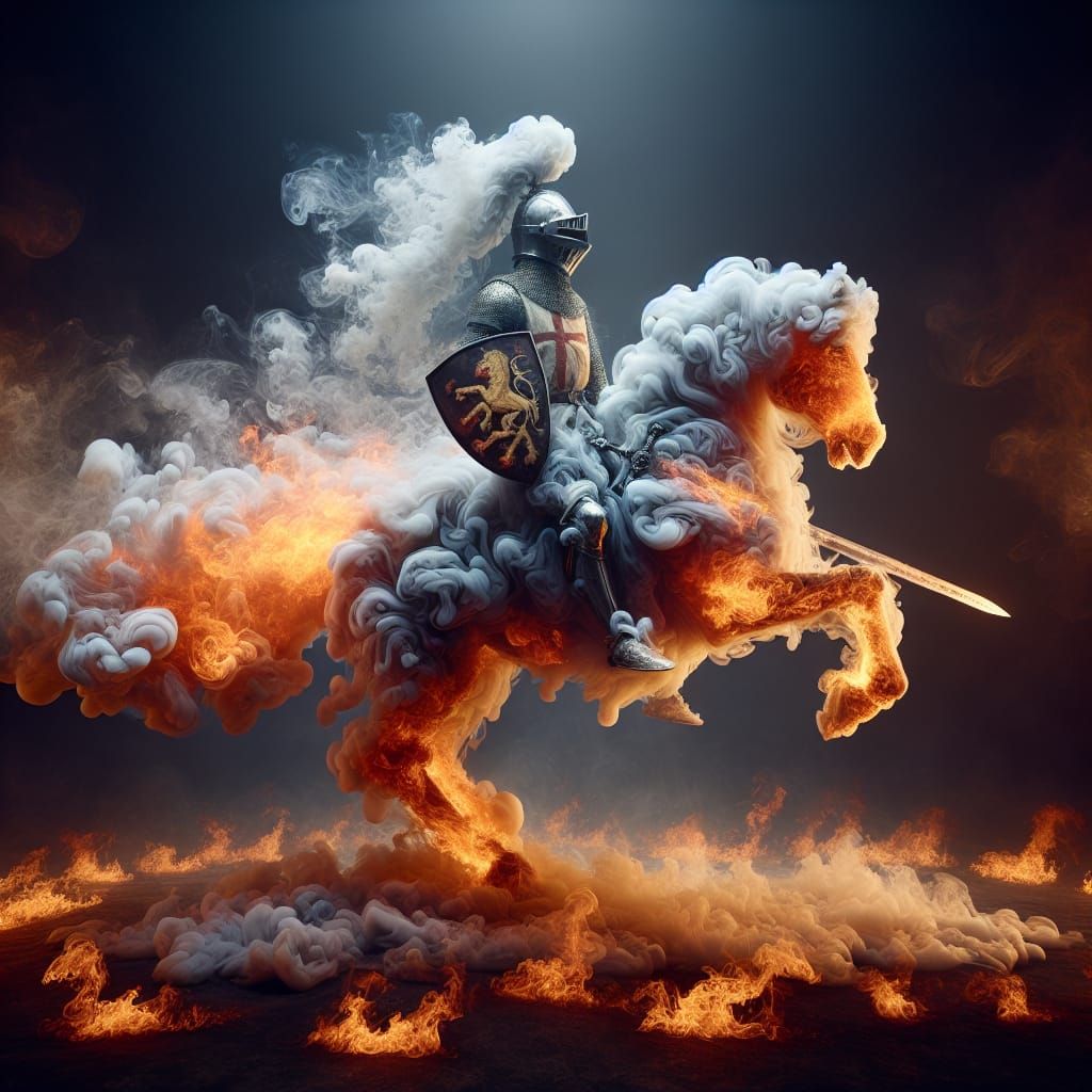 Ethereal Smoke Knight Rides Fiery Steed