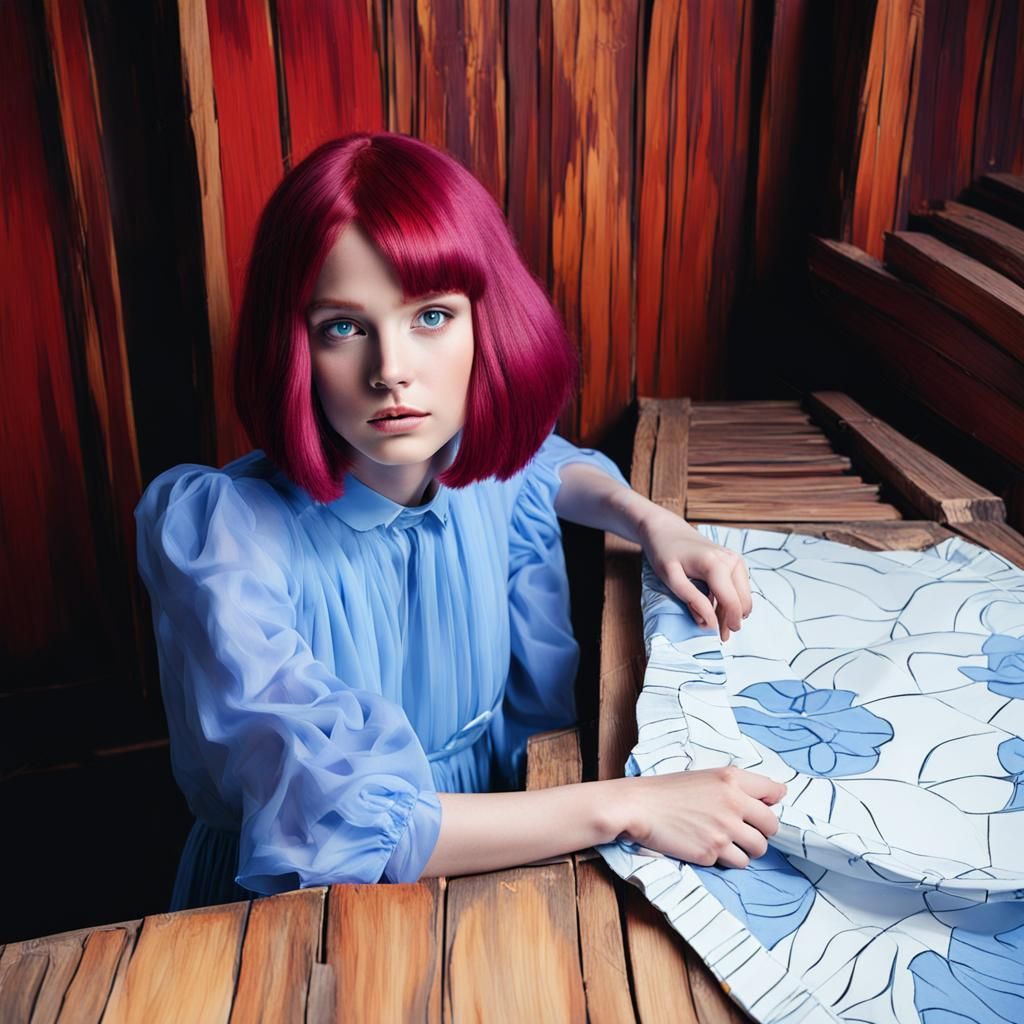 Girl with Red-Violet Hair in Fauvist Style